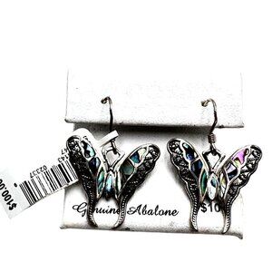 Sterling Silver Abalone Butterfly Pierced Earrings Orig Tag Attached $100